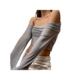 thumbnail image 3 of Txlixc Blusa de corte casual para mujeres, blusa de tirantes plisados de manga larga sólida y hombros abiertos Txlixc  moda, 3 of 6