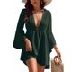 thumbnail image 1 of Vestido corto de mujer con cuello en V profundo y empalme de malla con dobladillo irregular y mangas largas acampanadas vestido de verano, 1 of 5