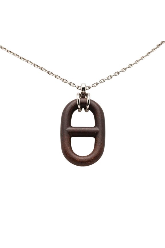 Pre-Owned Hermes Chaine d'Ancre Necklace, Silver and Brown Metal, Vulcanium, Women's
