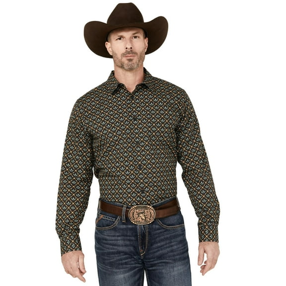 Gibson Trading Co Men's Fleur De Lis Floral Print Long Sleeve Button-Down Western Navy X-Large