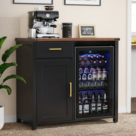 Coffee Bar with Mini Fridge Space, Mini Fridge Cabinet Stand for Dorm, Kitchen or Office