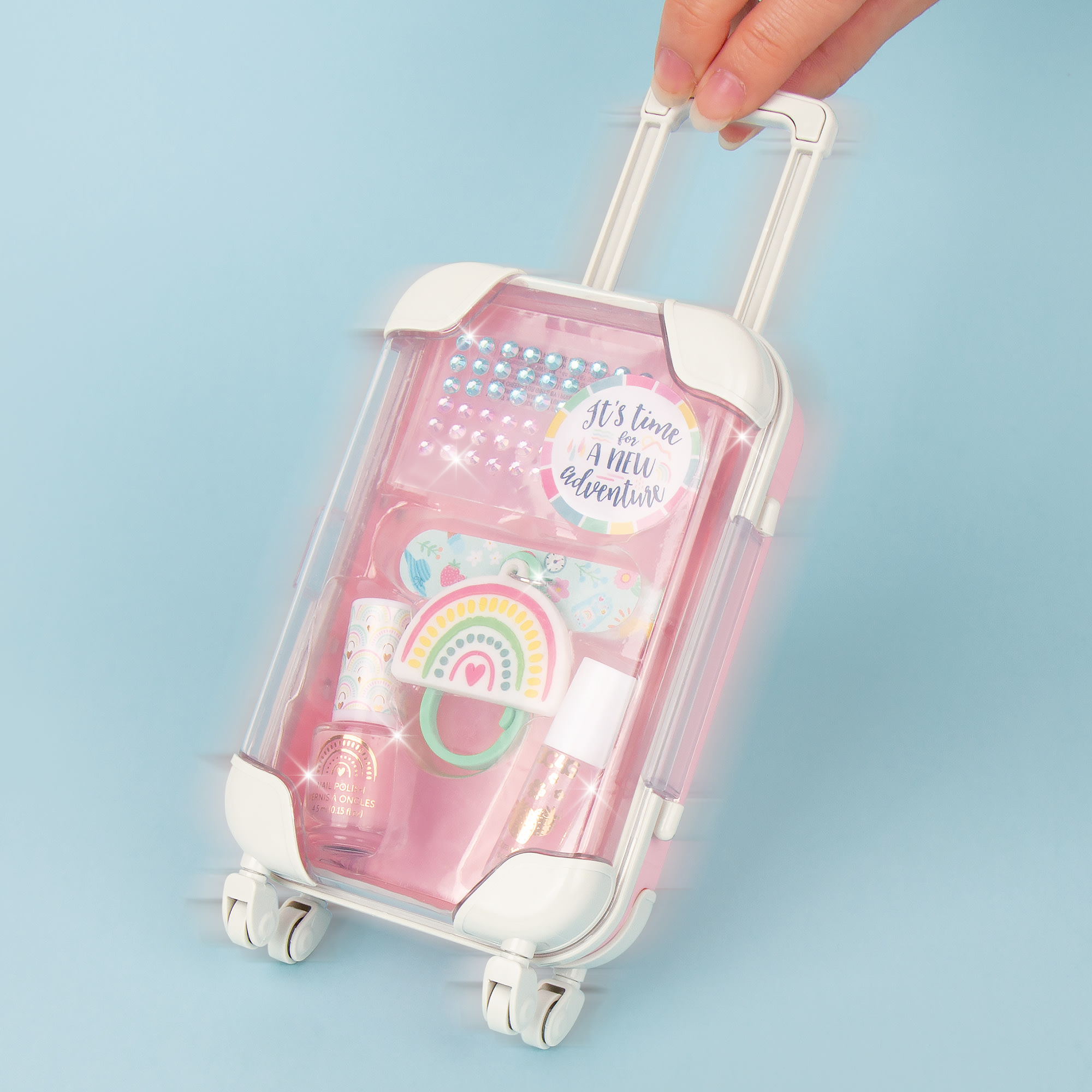3C4G: Adventure Fun Suitcase Cosmetic Set - 7 pcs, Includes Strawberry Scented Lip Gloss, Nail Polish & More, Beauty Kit, Tweens, Girls & Kids Ages 8+, Three Cheers For Girls