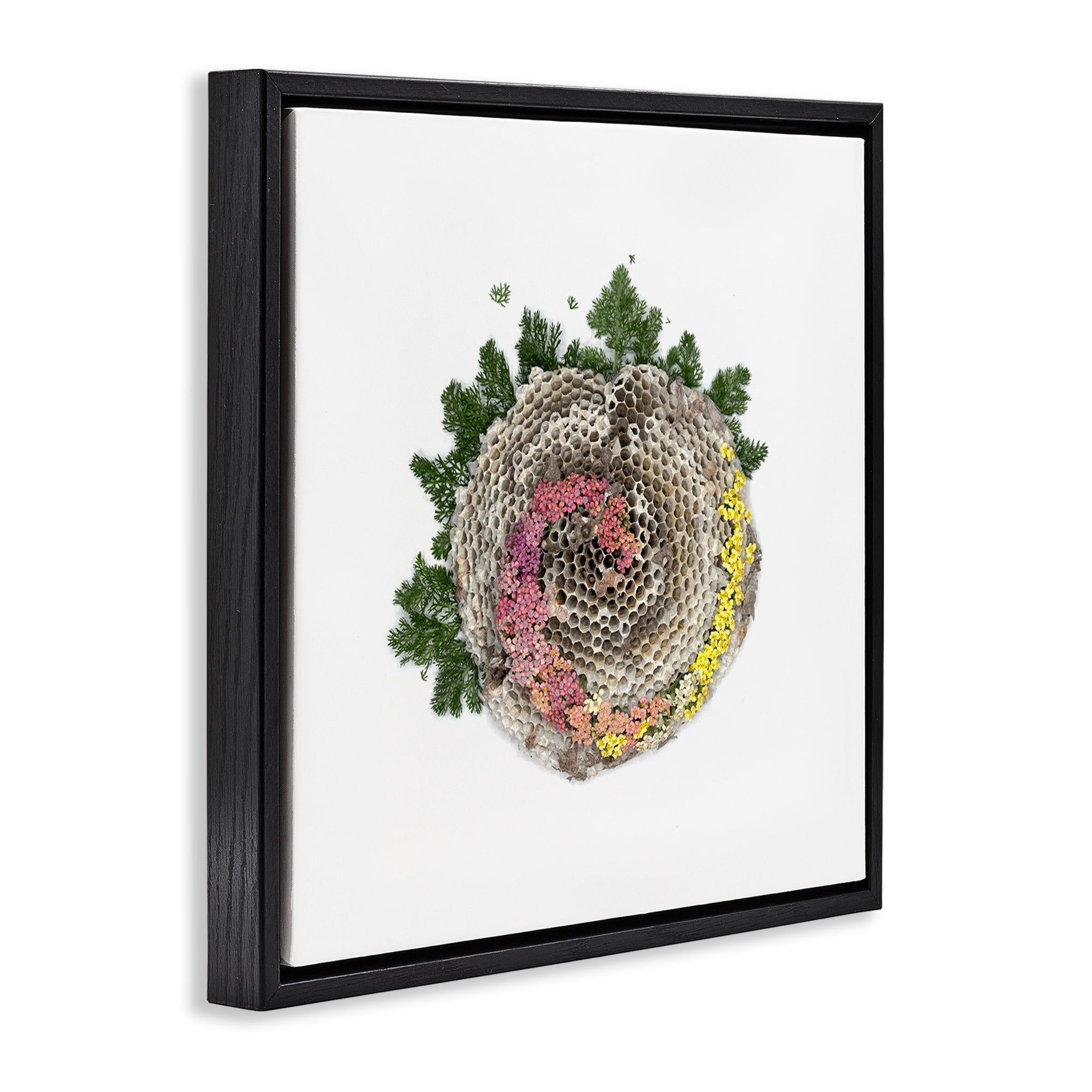 Stupell Industries Honeycomb with Botanicals Black Framed Floater Canvas Wall Art, design by Beth Adoette