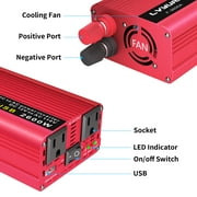 LVYUAN 2600 Watts Peak Power Inverter Modified Sine Wave DC 12V to AC 110V 120V Car Converter 2 AC Outlets + USB Adapter USB Charger for Car, RV, Camping & Home Backup Red