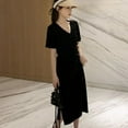 thumbnail image 3 of Femmes Été V-Cou Manches Courtes Solide Ruché Robes Dames Casual Robes, 3 of 3