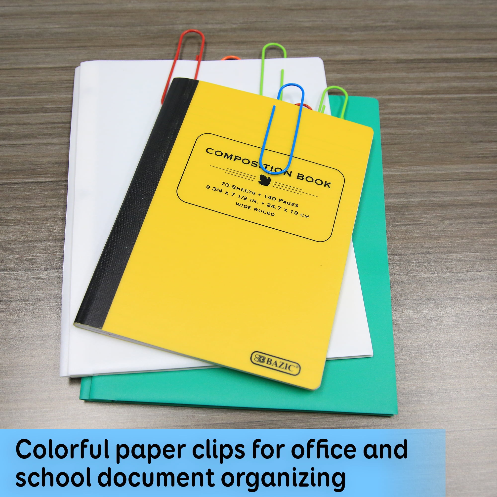 BAZIC Paper Clips 100mm Mega Jumbo Size, Color Coated Paper Clip Paperclips (10/Pack), 24-Packs