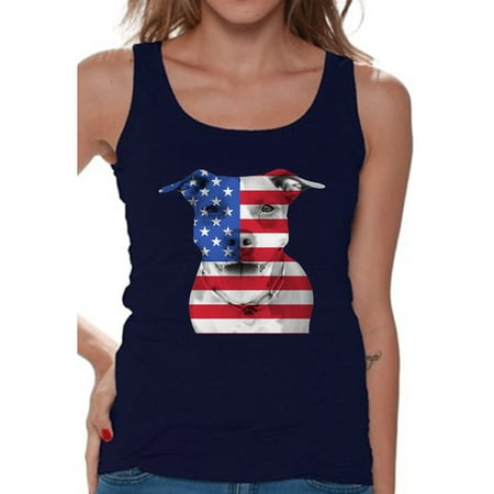 Pitbull Tank Top Awkward Styles Women's USA Flag Pitbull Graphic Tank Tops American Flag Pitbull Patriotic 4th of July ()