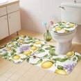 thumbnail image 4 of Summer Lemon Bathroom Rugs Set Leaf Purple Flowers Watercolor Non Slip Absorbent Soft Bath Mats 3 Piece Set with Bathroom Rug, U-Shaped Floor Mat, Toilet Seat Cover Large Size, 4 of 9