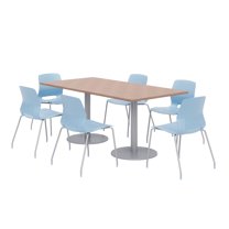36 x 72" Table - 6 Sky Blue Lola Chairs - Cherry Top - Silver Base