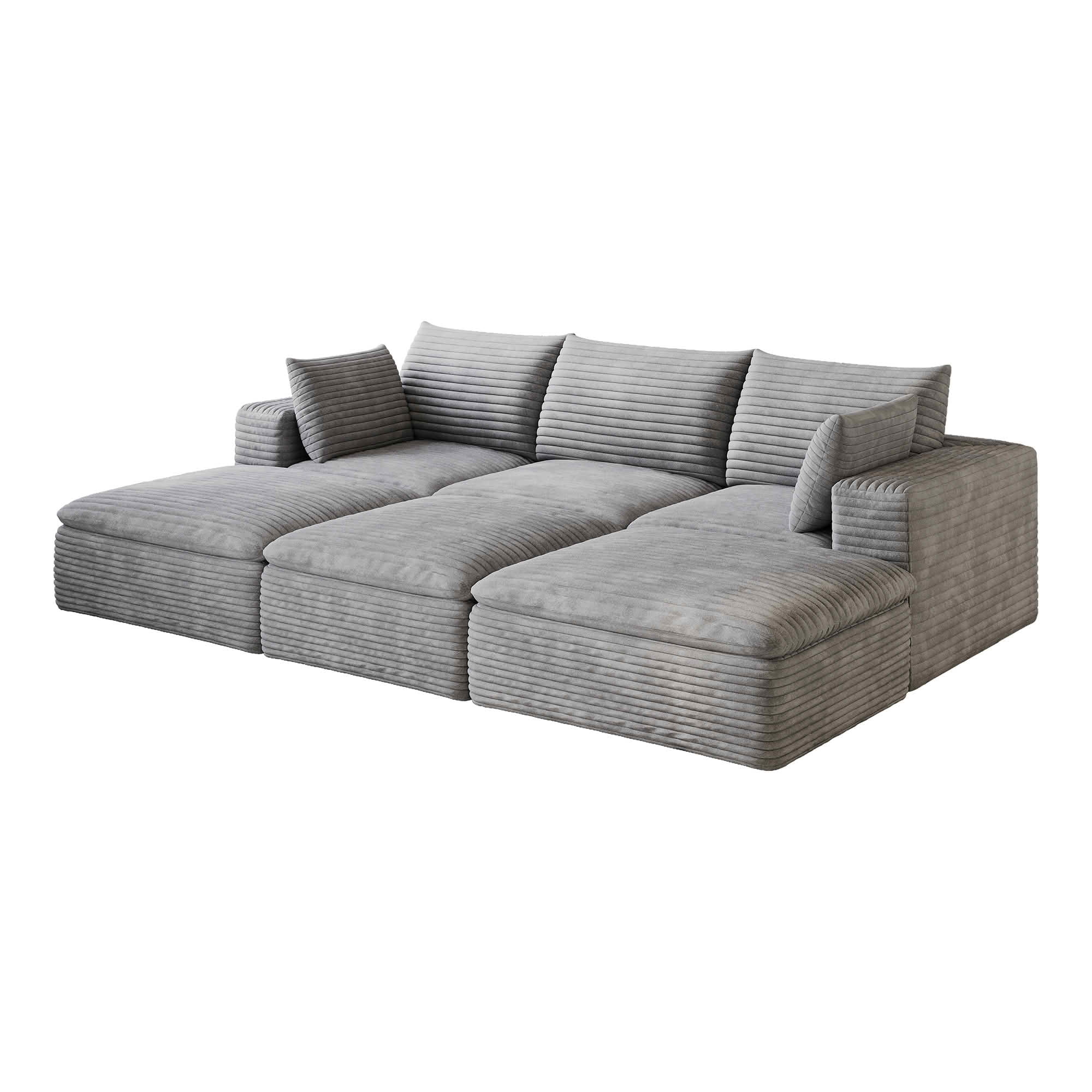 MAYEERTY 102.4 Inch Cloud Modular Sofa, Corduroy Deep Seat Couch with Double‑Layer Removable Cushions, No‑Assembly DIY Combination Sponge Sofa for Living Room Bedroom Conference Room Apartment