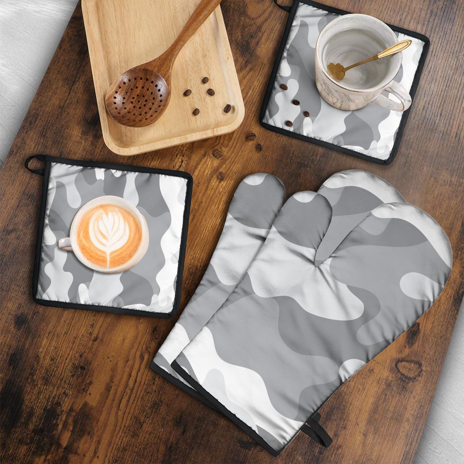 Camouflage Oven Mitts and Pot Holders Set Of 4, Heat Resistant Kitchen Gloves with Non-Slip Grip, Hanging Loop, Soft Cotton Lining for Baking, Cooking, Grilling, Barbecue