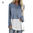 thumbnail image 1 of Camiseta Mujer Manga Larga Cuello Redondo Contraste De Algodón Top De Algodón, Azul Jean, S seitruly AP000711-01, 1 of 7