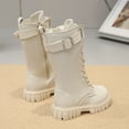thumbnail image 7 of Girls Mid Calf Boots, Side Zip Leather Fashion Boots, Lace Up Sole Fall Footwear for School Outings, 7 of 7