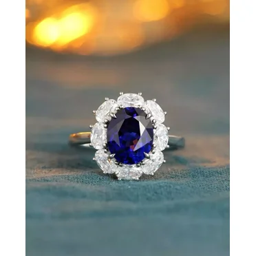 Oval 3.44Ct Natural Blue Sapphire & Diamond Engagement Ring 14K White Gold 7 8 9