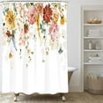 thumbnail image 3 of Floral Shower Curtain, Watercolor Plant Flower Shower Curtain Set, Pink Wildflower Botanical Shower Curtains for Bathroom, Waterproof Fabric with 12 Hooks, 72 x 72 Inches, 3 of 6