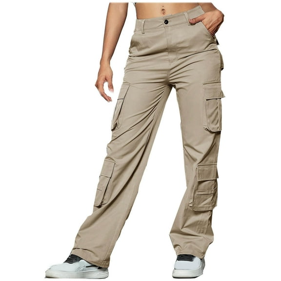 ShomPort Womens Fall Cargo Pants Casual High Waisted Baggy Stretch Straight Leg Trousers Pants with Pockets