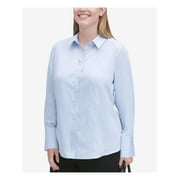 CALVIN KLEIN Womens Light Blue Cuffed Collared Button Up Top Plus Size: 18W Plus
