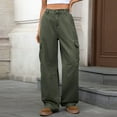 thumbnail image 2 of Luwomo Jeans for Womens Loose Fit Comfort Stretch High Waist Wide Leg Long Trousers Bootcut Everyday Wear with Pockets Denim Pants Army Green,L, 2 of 9