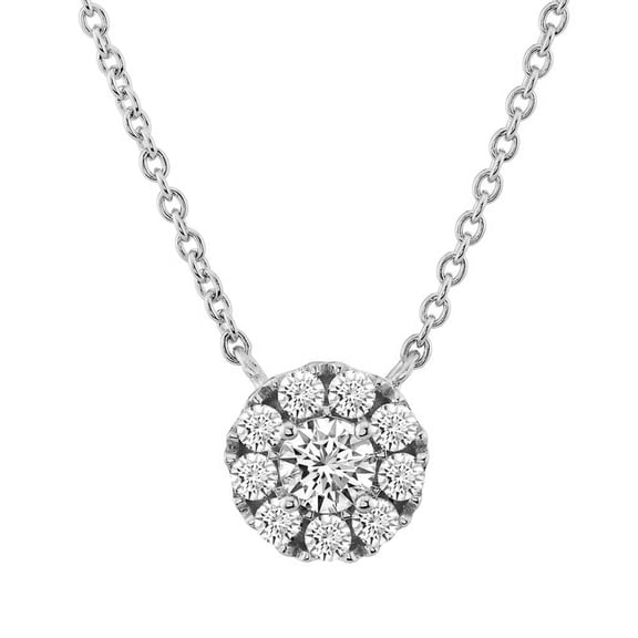 Metal Masters .50Ct Round-Cut Moissanite Halo Pendant Necklace in 18K White Gold Plated Silver 16-18