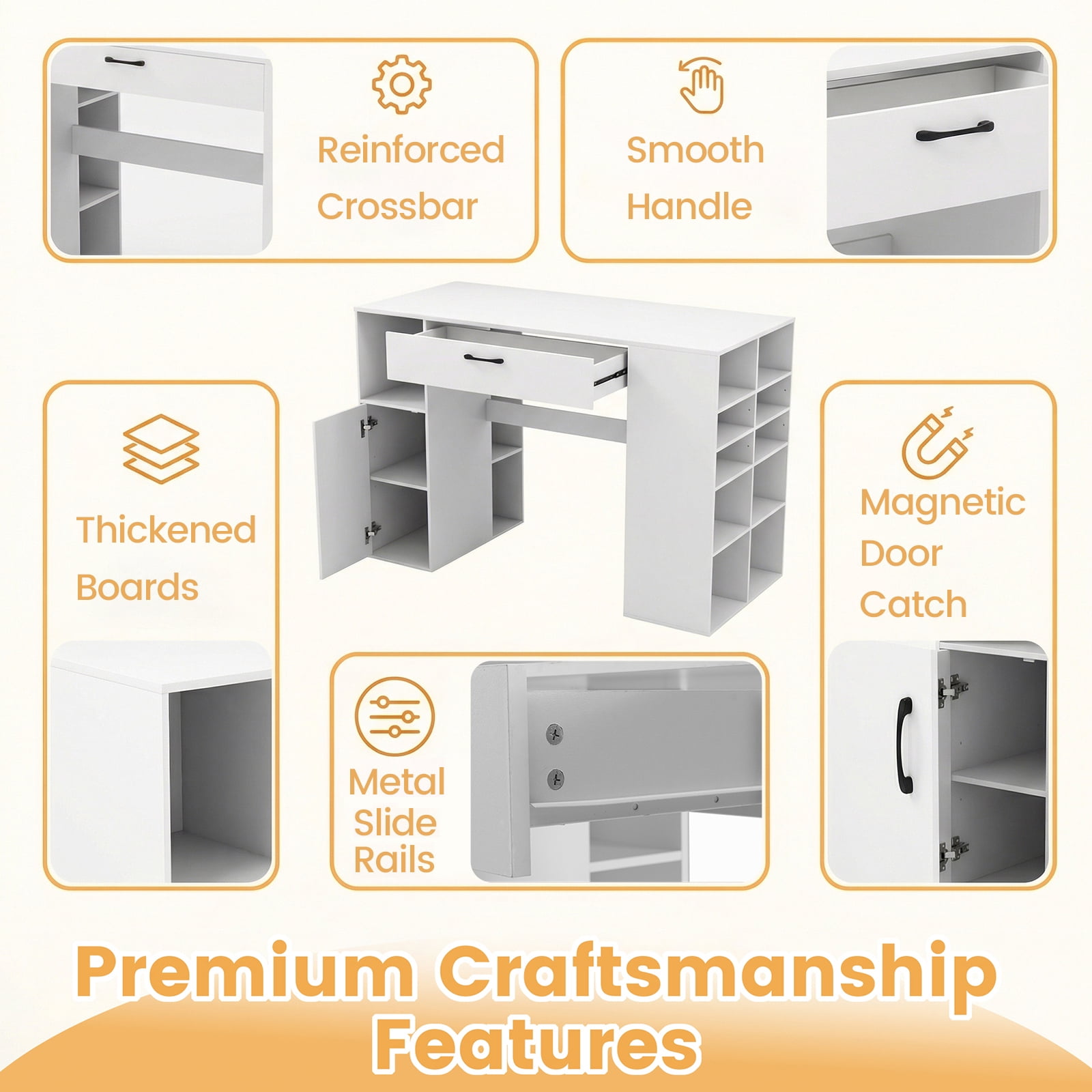 ELLEGNT Counter Height Computer Desk with Adjustable Shelves and Drawer - Sewing Craft Table for Home Office, Craft Room