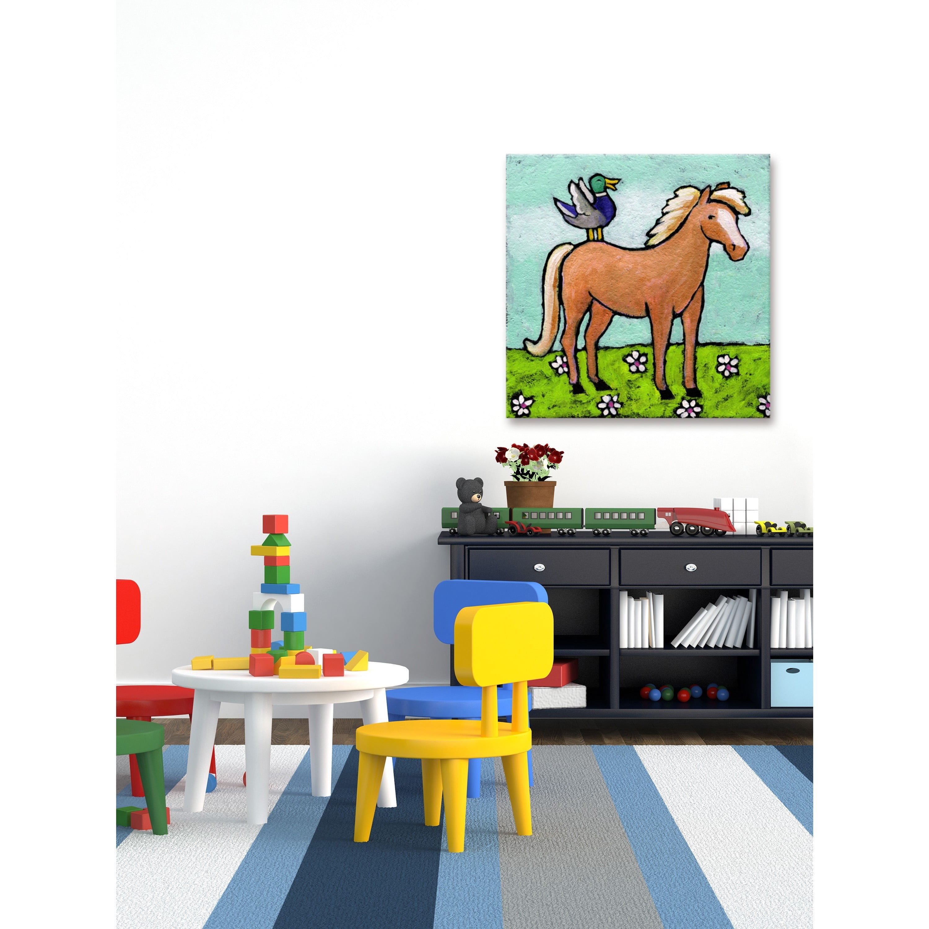 Marmont Hill "Horse with Laughing Duck" by Janet Nelson Painting Print on Wrapped Canvas