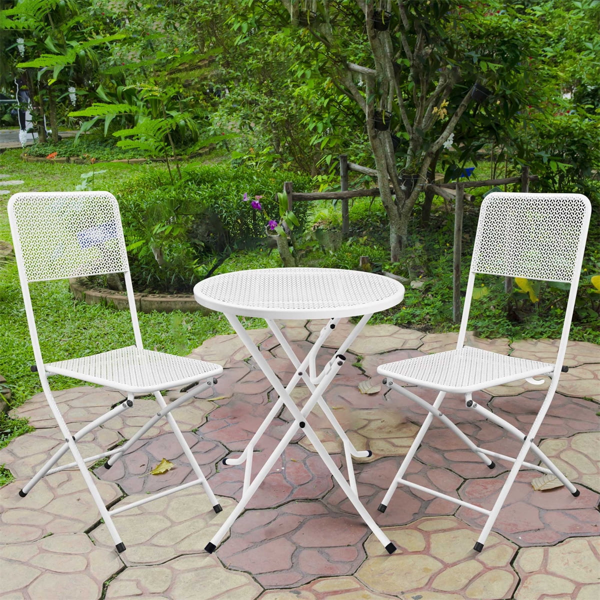 Premium Steel Patio Bistro Set, Folding Outdoor Patio Furniture Sets, 3