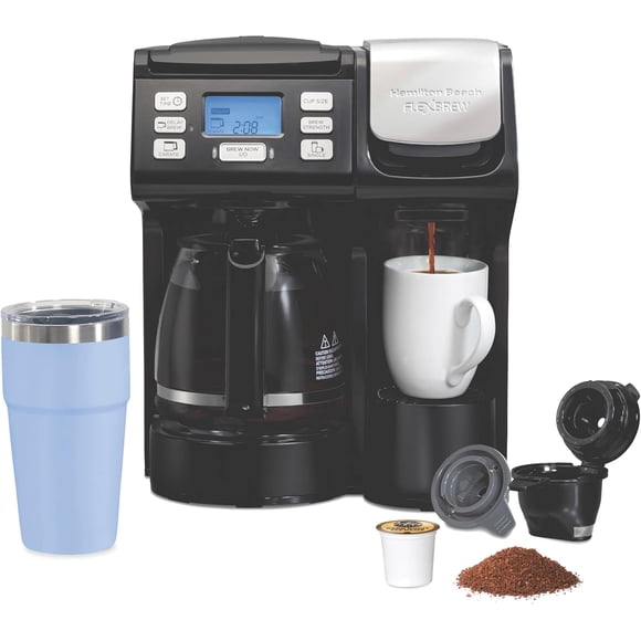 ZJQYDS Hamilton Beach Trio 2-Way Coffee Maker, Compatible with K-Cup Pods or Grounds, Combo, Single Serve & Full 12c Pot, Black - Fast Brewing