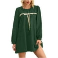 thumbnail image 4 of FRSASU Women Flowy Long Puff Sleeve Mini Dress Casual Cute Square Neck Lace Bow Tie A-line Pleated Babydoll Dresses Green, 4 of 9