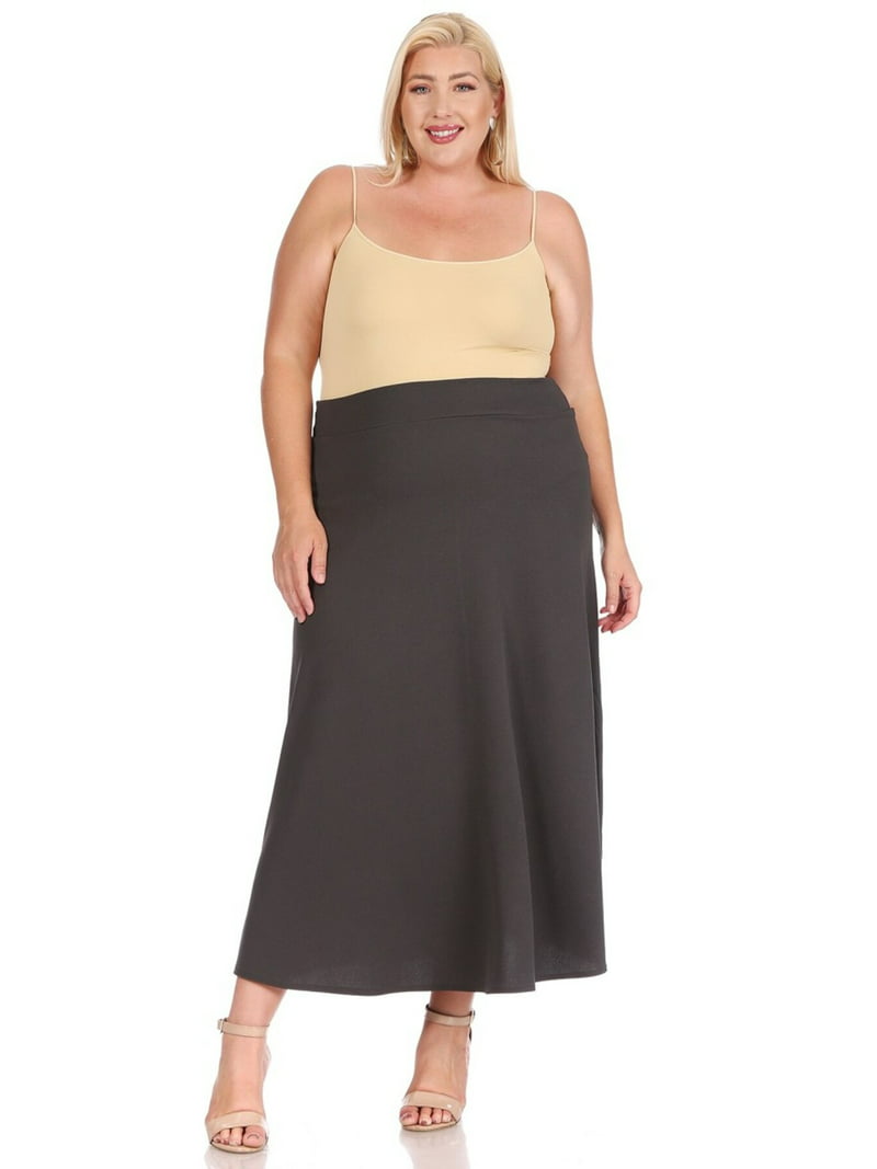 Women's Plus Size Solid Flare A-line Midi Skirt with Elastic -