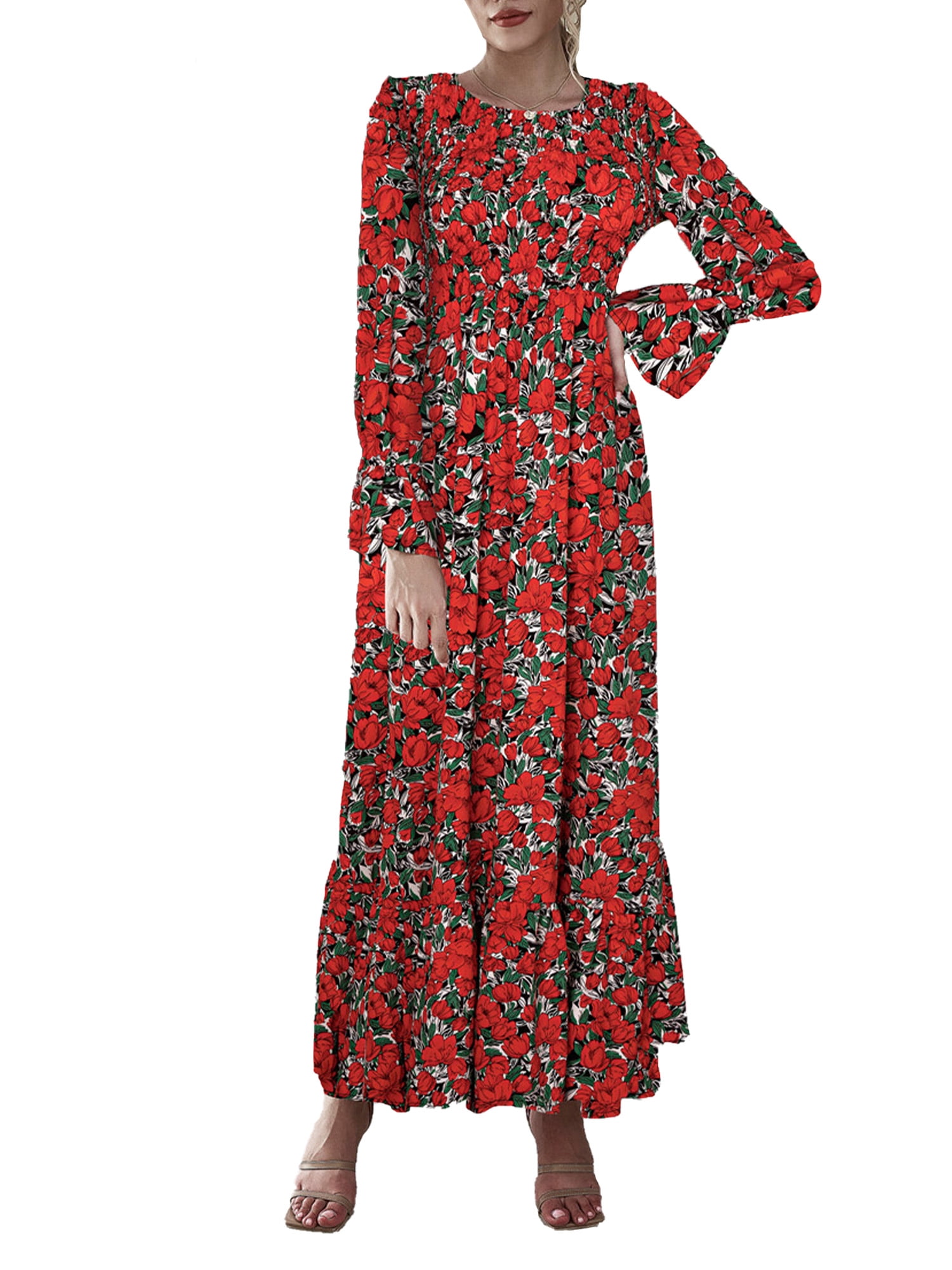 slim fit dress slacks Sail to Sable Tropical Block Print Long Sleeve Tunic Flare Dress Tropical Block Print / L / F25229