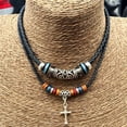 thumbnail image 4 of ZPAQI Vintage Tribal Boho Leather Necklace Hipppie Double Layer Cross Beaded Necklace, 4 of 7