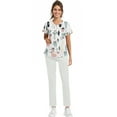 thumbnail image 6 of WTOBBY Plus Size Women's Short Sleeve Printed Scrubs Set, V-Neck with Pockets, Animal Floral Design, 2-Piece Nursing Uniform, Medical Workwear for Healthcare Workers,White L, 6 of 6