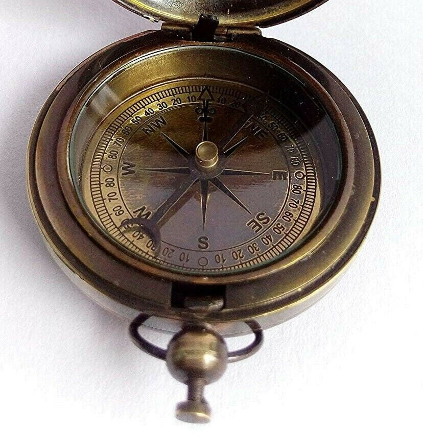 Antique Brass Compass Push Button Compass Sundial Navigational Ship Compass Gift