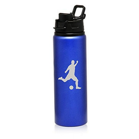 

25 oz Aluminum Sports Water Travel Bottle Soccer Player (Blue)
