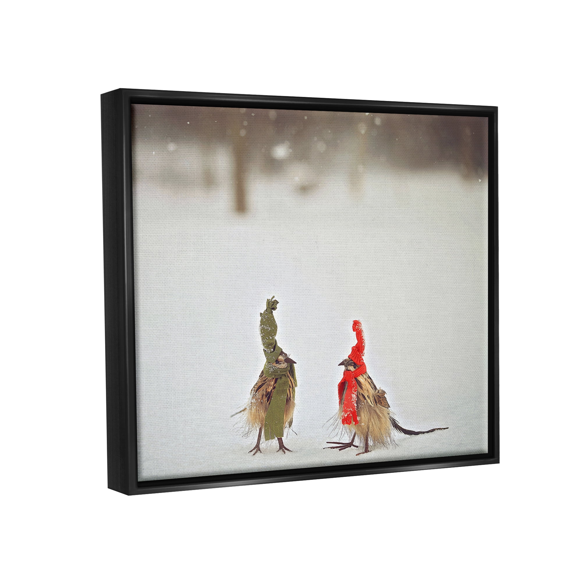 Stupell Industries Birds In Scarves Winter Snow Animals & Insects Photography Black Floater Framed Art Print Wall Art