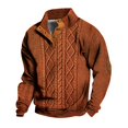 thumbnail image 2 of Men's Fake Sweater Stripe Print Stand Collar Sweatshirt with 3 Buttons, Outdoor Casual Button Front Pullover,Orange,S, 2 of 4