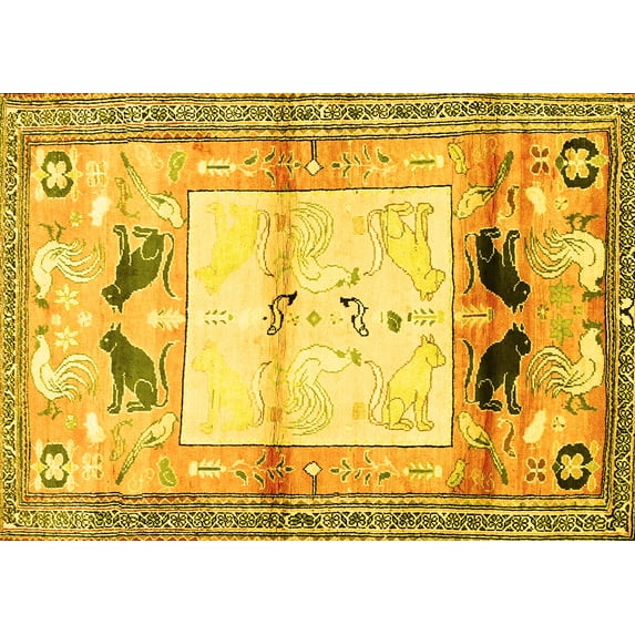 Ahgly Company Indoor Rectangle Animal Yellow Traditional Area Rugs, 3' x 5'