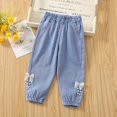 thumbnail image 2 of YunPes Toddler Girls Summer Casual Comfort Daily Wear Thin Jeans Pants Baby Girls Solid Color Bowknot Print Trousers, 2 of 9