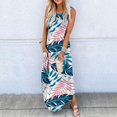 thumbnail image 2 of Wycnly Dresses for Women 2024 Loose Pocket Beach Boho Side Slit Shift Sun Dresses Sleeveless Crewneck Leaves Print Summer Maxi Casual Dress Army Green XXL, 2 of 5