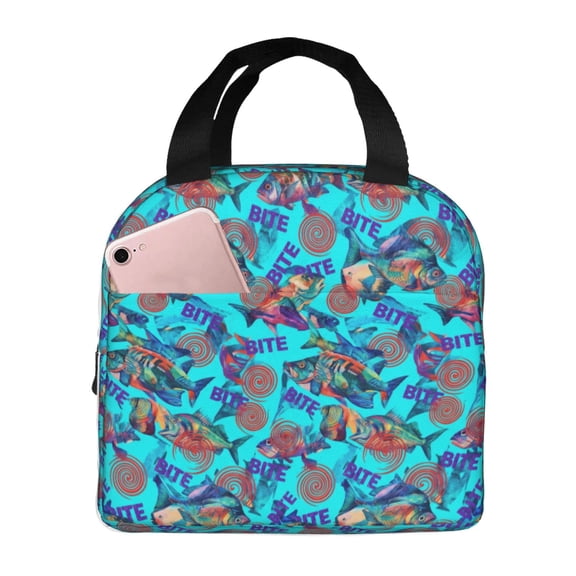 Fish Lunch Bag Reusable Insulated Cooler Tote With Front Pocket Handheld Thermal Meal Prep Bag For Work Office Picnic Travel