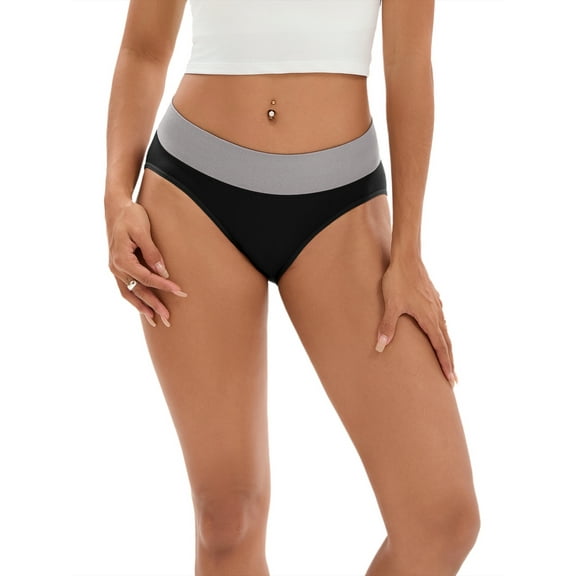 Unique Bargains Women's Mid-Waisted Color-Block Panties Full Coverage Briefs XS Black