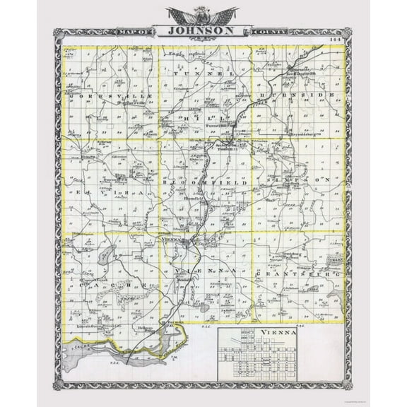 Historic County Map - Johnson County Illinois - Warner 1876 - 23 x 28.08 - Vintage Wall Art