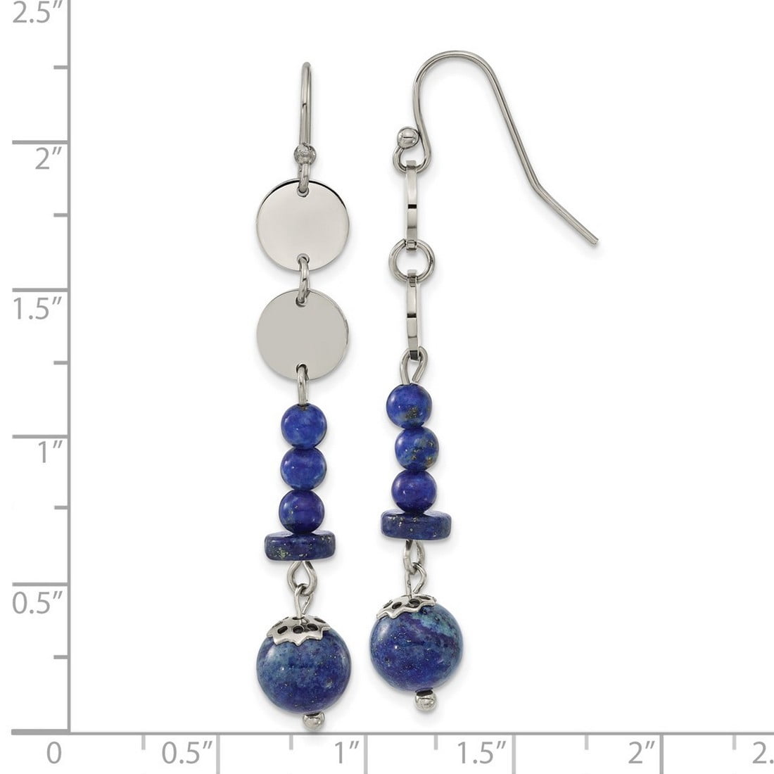 8mm Stainless Steel Polished With Lapis Beads Dangle Shepherd Hook Earrings 59x8mm Wide Dangle Earring for Women