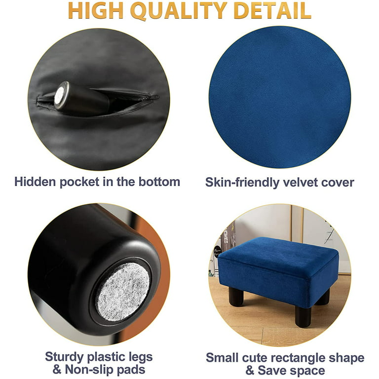 Small Rectangle Foot Stool, Velvet Fabric Footrest Ottoman Stool with  Non-Skid Plastic Legs, Modern Footstools Step for Couch, Desk, Office,  Living
