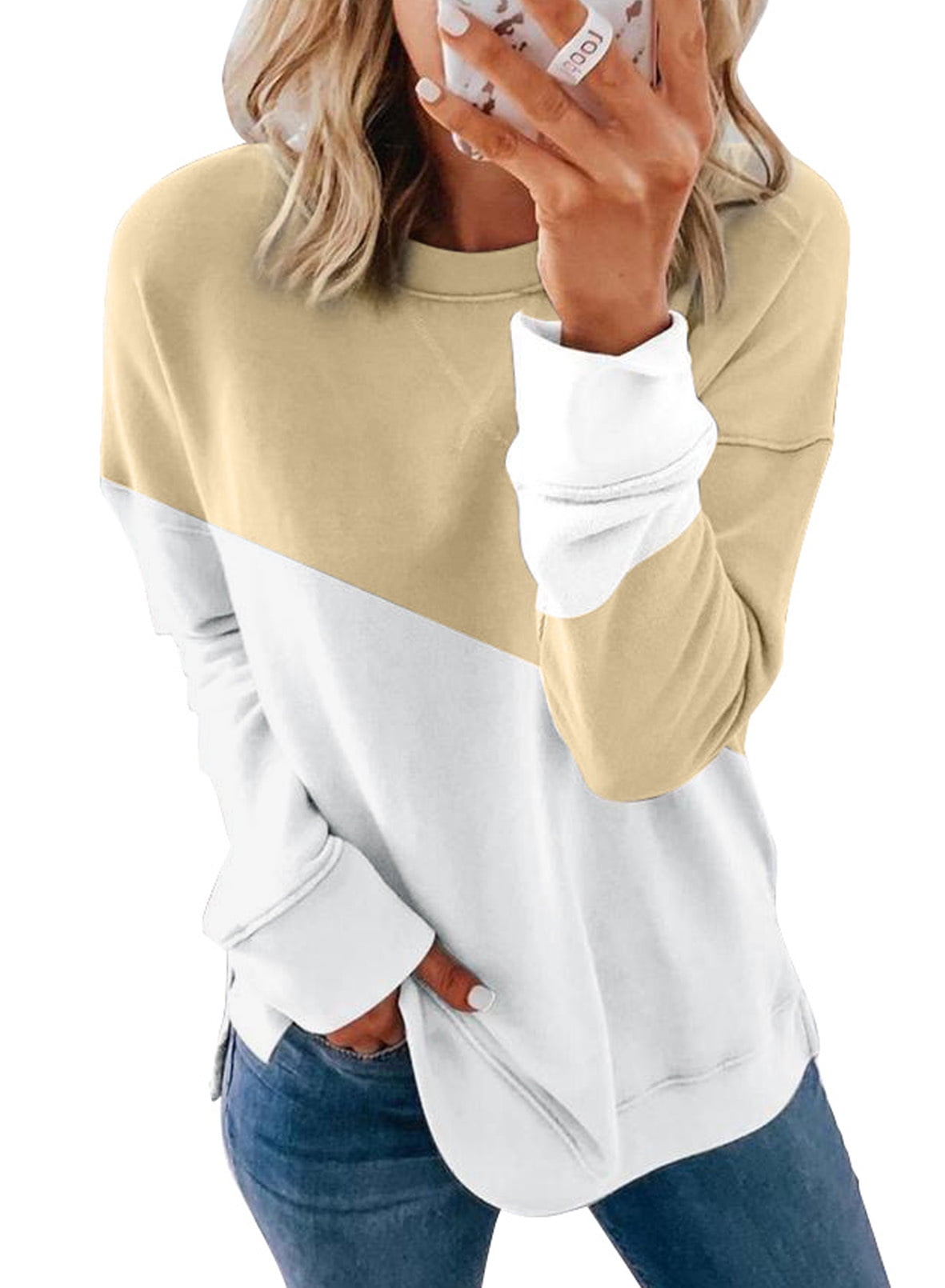 Dokotoo Girls Color Block Crewneck Sweatshirts Long Sleeve Pullover Sweatshirt Casual Loose Shirts Tops 