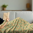 thumbnail image 3 of Floral Soft Flannel Fleece Throw Blanket, Repetitive Pattern Curved Flower Shaped Motifs and Butterflies, Cozy Plush for Indoor and Outdoor Use, 50" x 60", Cream Orange and Olive Green, by Ambesonne, 3 of 5