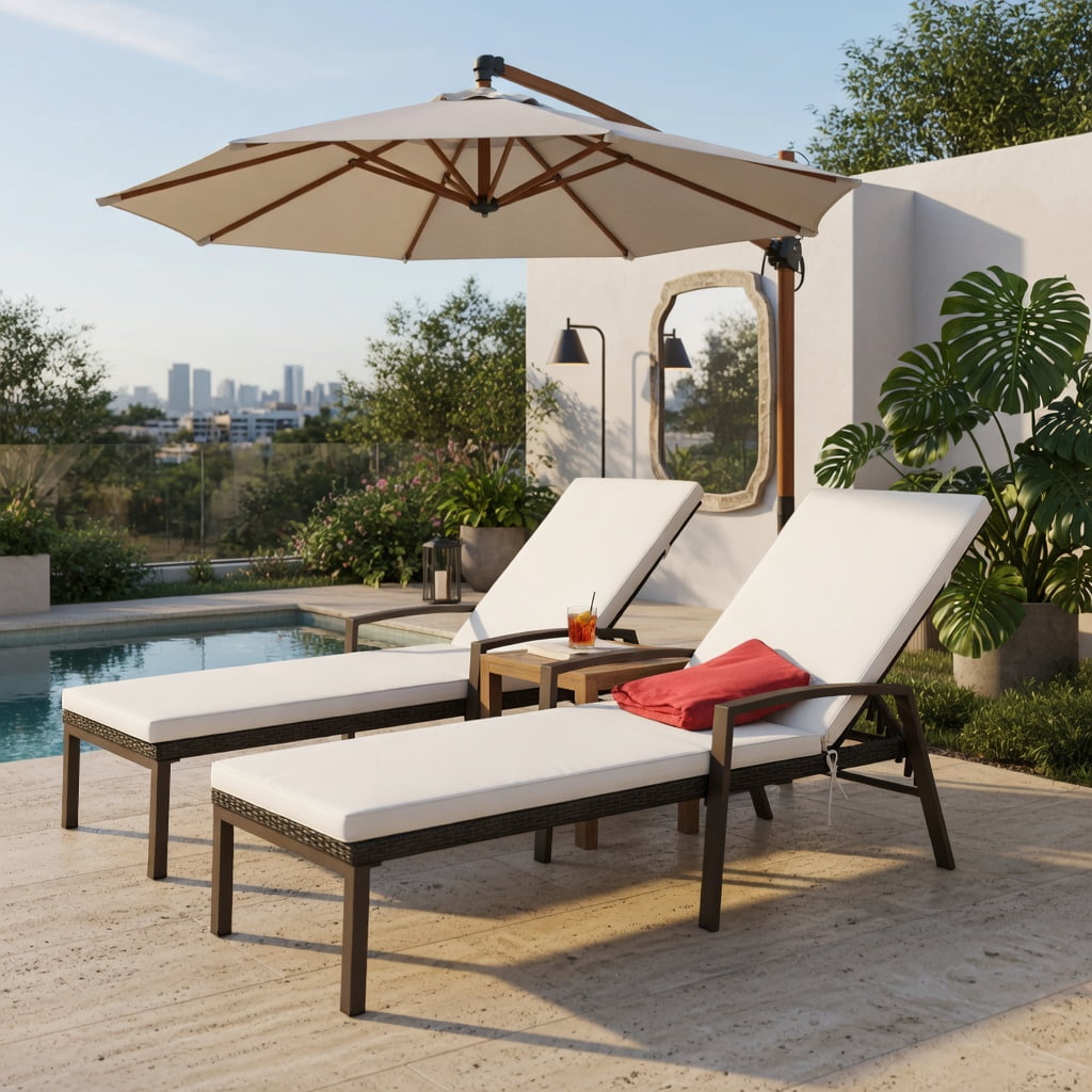 Hommoo 2-Pack Outdoor Rattan Reclining Chaise Lounge Chairs with Removable Cushions, 5-Position Adjustable Backrest, Weather-Resistant Patio Seating, Turquoise