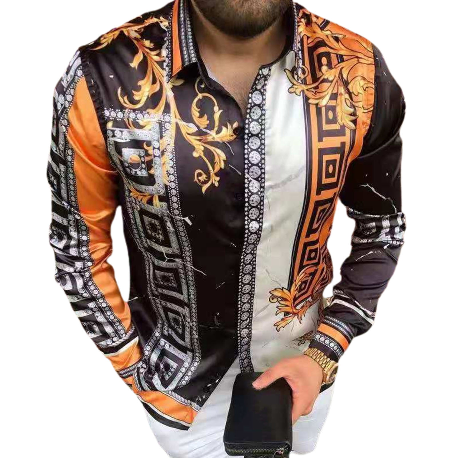 Fashion Bronzing Pattern Long Sleeve Tops Blouse HaoDong Mens African Shirts Print Dashiki 