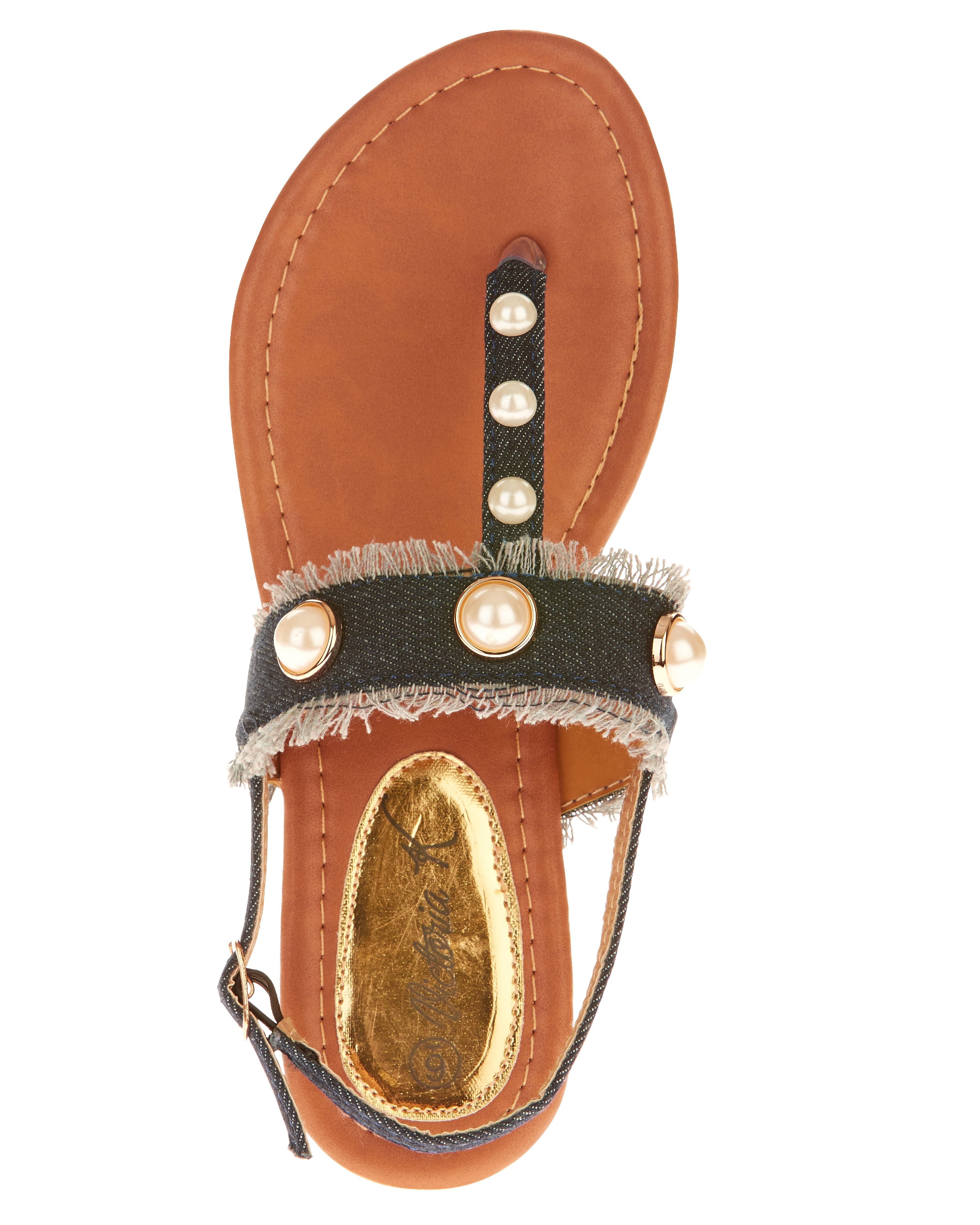 Victoria K Women's Denim and Pearls Sandals