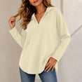 thumbnail image 6 of Hoodie Hzzrkos Women's V-neck Hooded Sweatshirt Long Sleeved Drawstring Hooded Pullover Casual Loose Fall And Winter Curved Hem Sweatshirt Beige L, 6 of 9